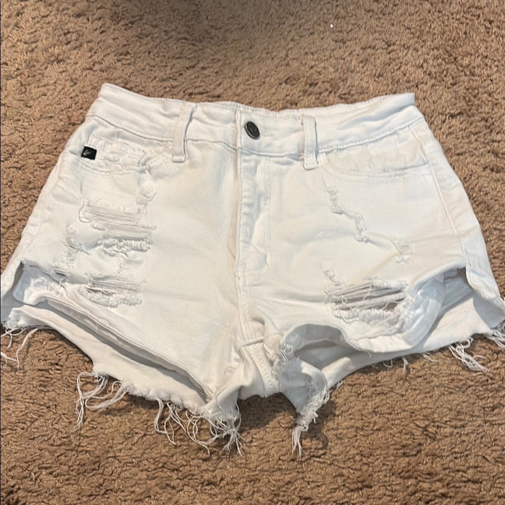 Women's White Distressed Denim Shorts